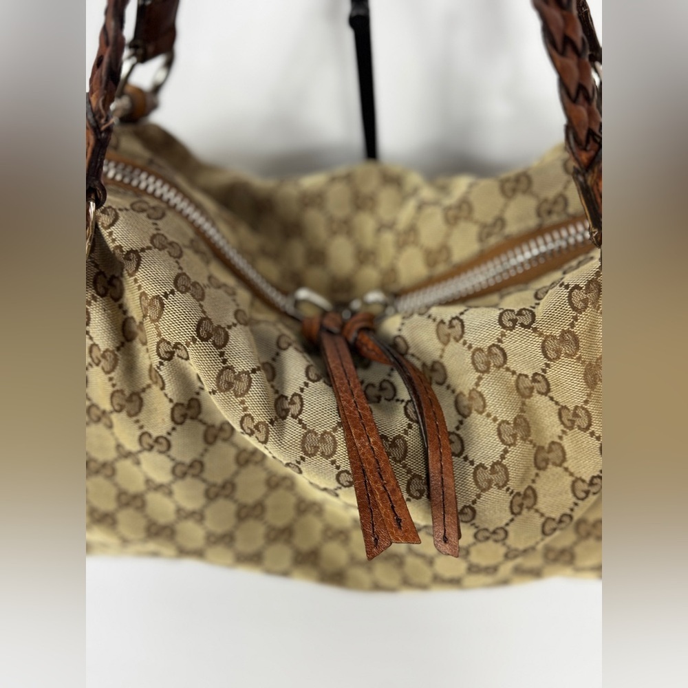 Gucci Tan and Brown Monogram Silver Hardware Shoulder Bag - Picture 2 of 12